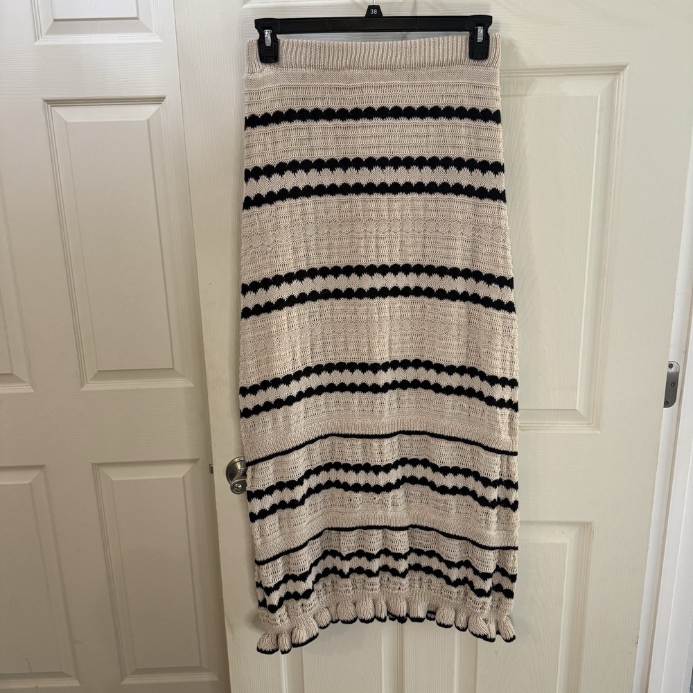 Solitaire Maxi Tan/Black Tiered Skirt Boho Peasant Cottagecore‎ Hippie Chic Sz M